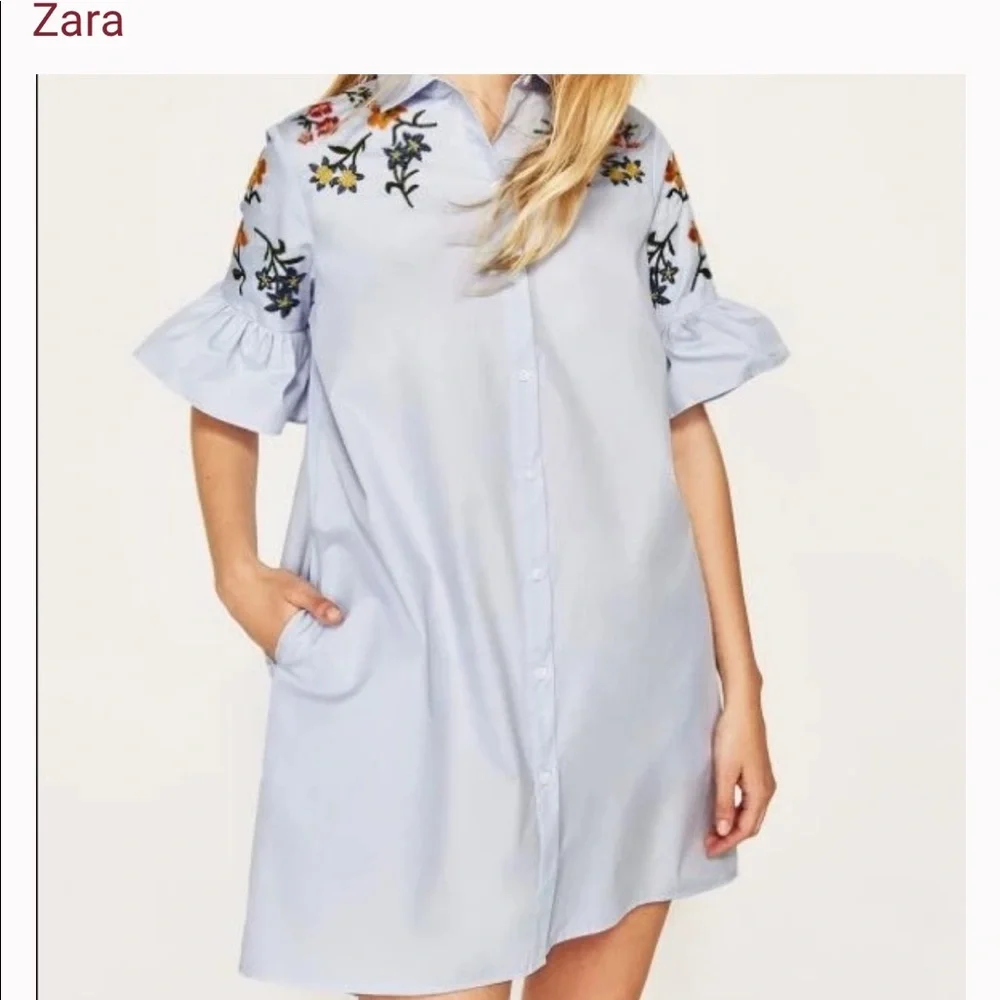 Zara dress Blue embroidered L
